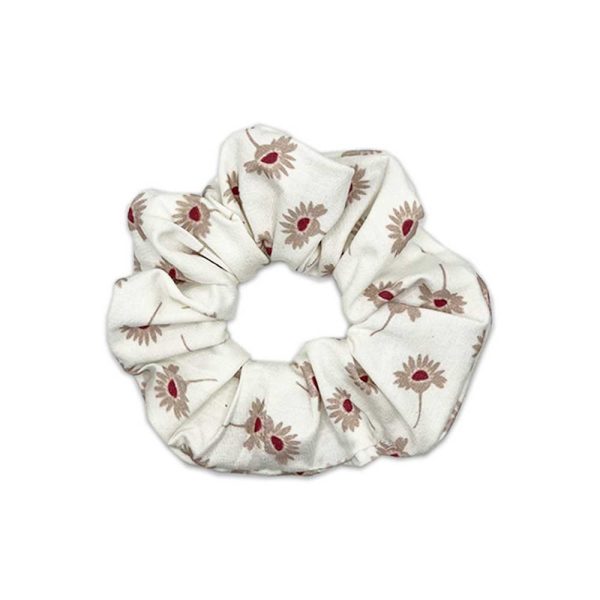 A Poppy - Bamboo Scrunchie with red flowers from Tiny Knot Co.